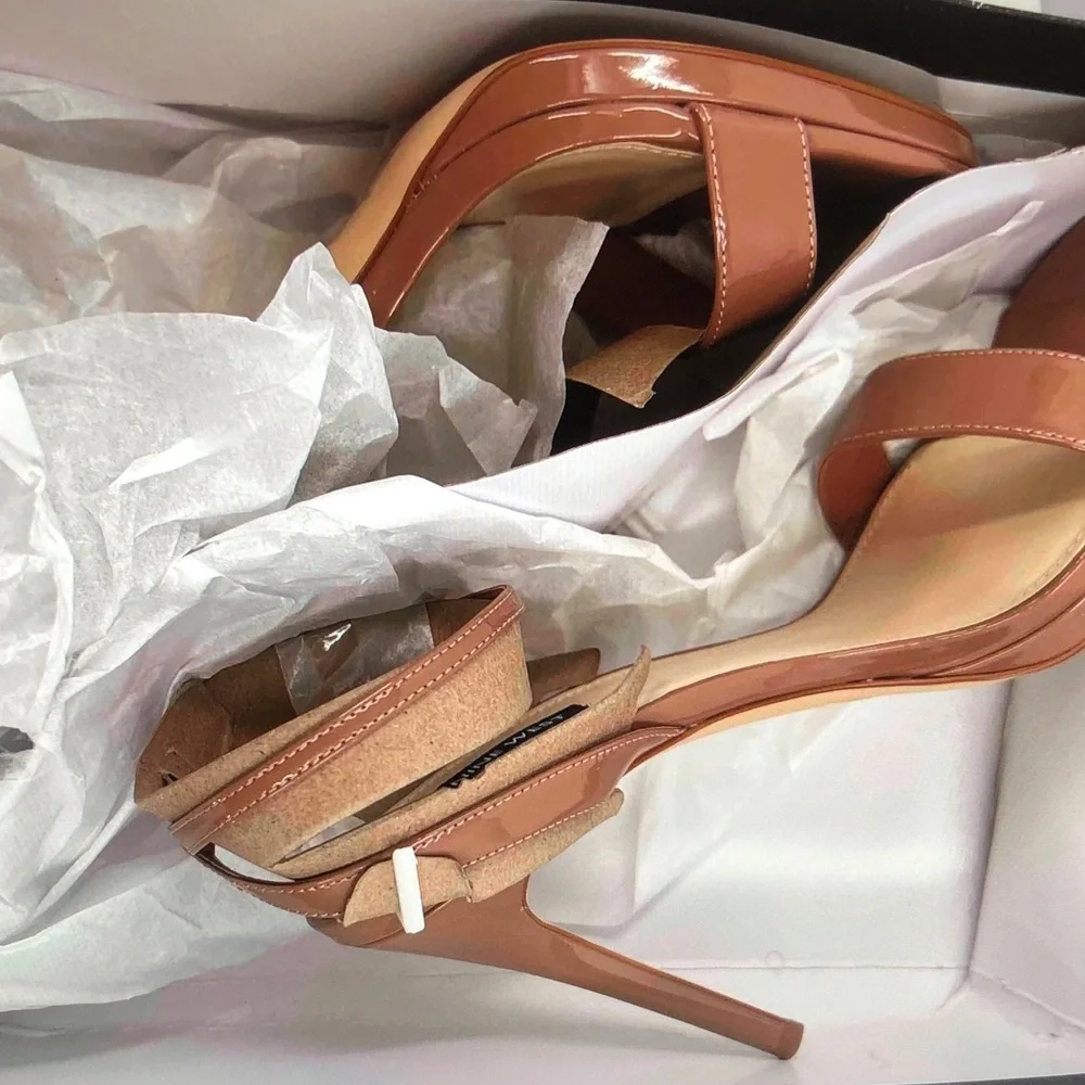 Nine West Brown Patent Leather High Heel Sandals - Picture 9 of 10
